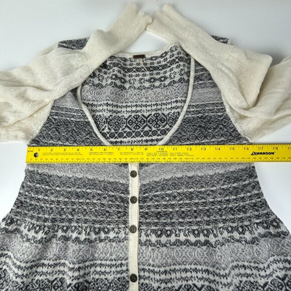 Free People Cardigan‎ Womens M Babydoll Boho Angora Blend Grey Cream Fair Isle - Picture 6 of 11